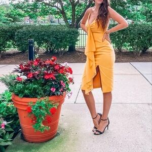JAYGODFREY jay godfrey Carlo Sheath Dress yellow slit ruffle size 2 worn once